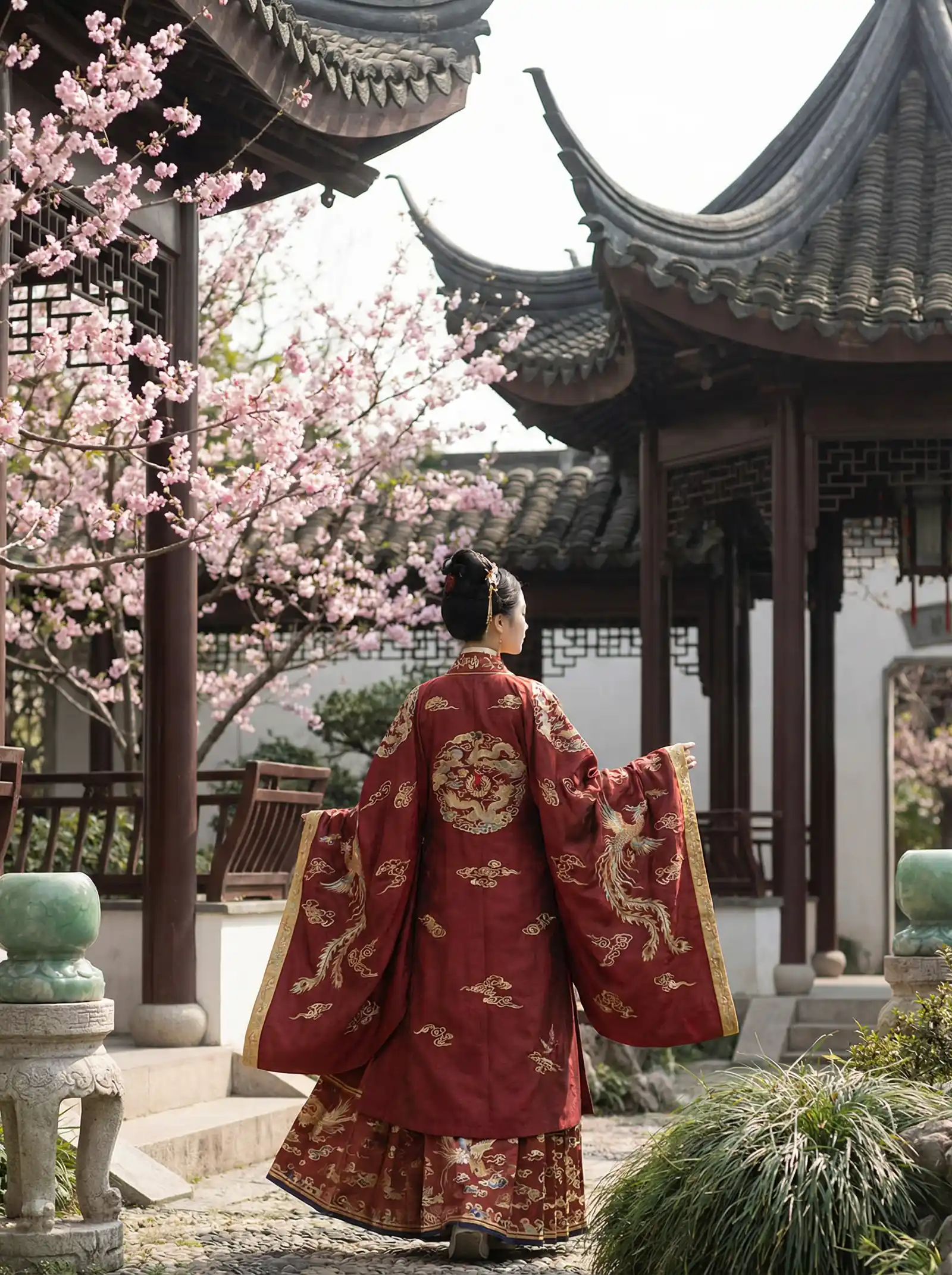 电影爱欲狂潮 明制汉服红色凤凰刺绣